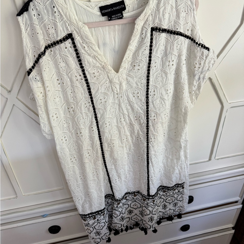 HEMANT & NANDITA White and Black Embroidered Dress